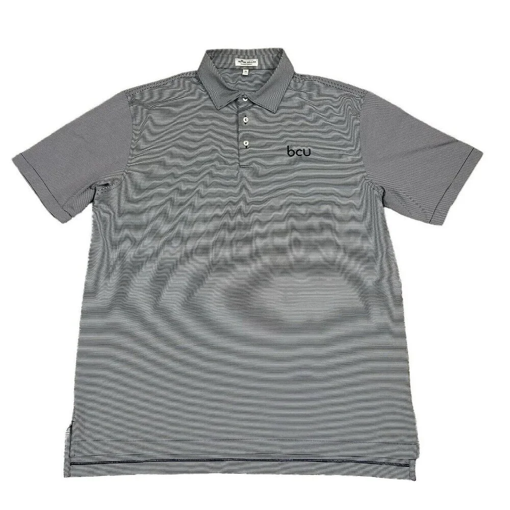Peter Millar Summer Comfort Men's XL White Blue Stripled‎ Polo Golf Shirt